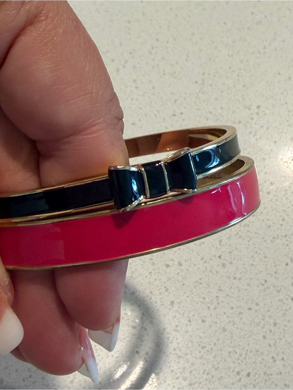 kate spade Pink and Black Enamel Bangle Set with Bow Accent